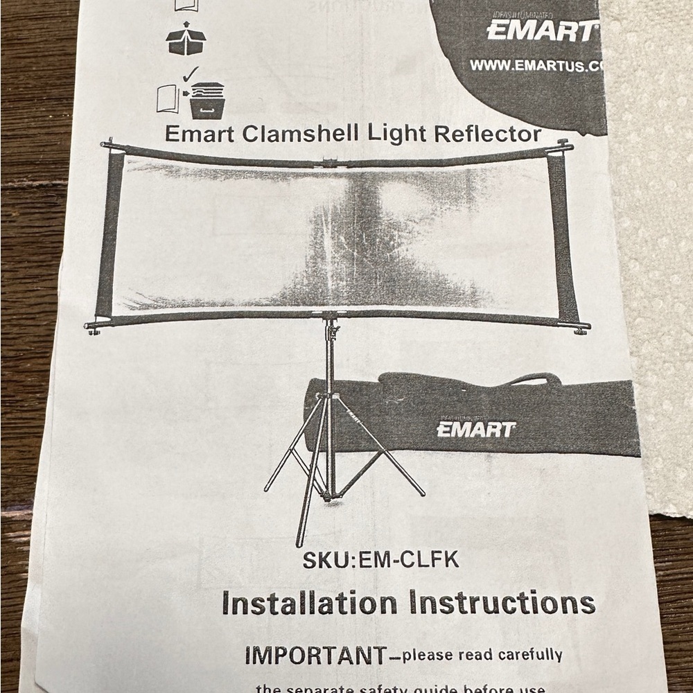 Emart Collapsible Clamshell Reflector : Stand - Black, White, Gold, Silver & Bag